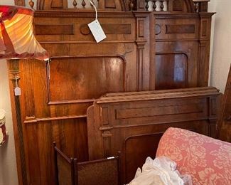 The antique twin beds, the headboards can be made into a King bed. Rails and foot boards.