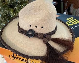 A close up of the hat leather trim