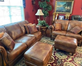Bassett Couch and Loveseat with Pair of Ottomans