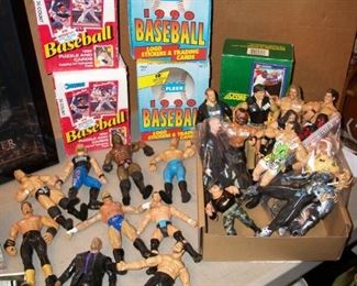 WWF Wrestling figures. Baseball Wax boxes and Topps 1987 Factory baseball set.
