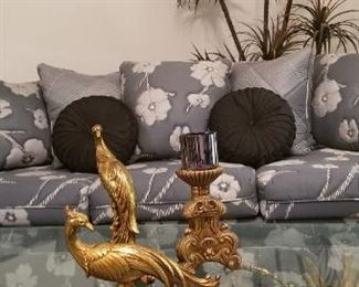 Vintage Mid-century Modern Sheaf Wheat Gilt "Coco Channel" Style End Tables & Coffee Table, Sofa with matching love seat