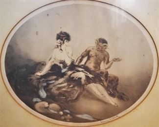 Antique signed Louis Icart print, The Story Teller, 1926