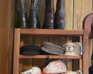 cowboy boots, hats, caps