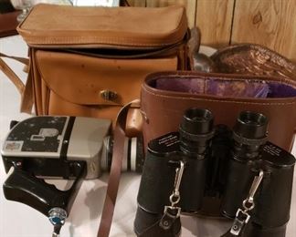 vintage cameras, binoculars