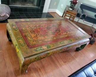 $450-Painted Chinese (Daybed) Coffee Table, mid-20th century.  Solid construction, colorful and fun, a conversation piece. 