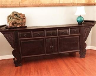 Fine Chinese Altar Table . Dragon carved corners. Dimensions and price in sale details