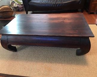 $350-Indonesian coffee table, reclaimed teak and fairly heavy.  It’s 29 1/2” wide x 49” long and 16 1/2” tall. 