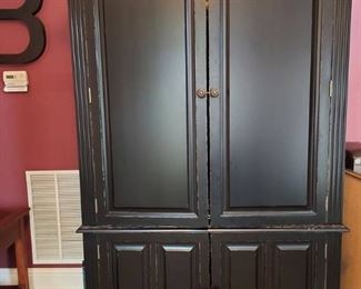 Nice Distressed Look Wooden Armoire with Pull Out Desk Top