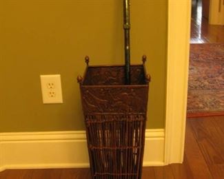 Unique Square Wood Sticks and Metal Umbrella Stand with 1 Nice Cane