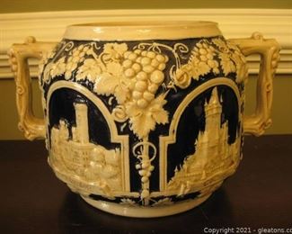 Vintage German Glazed Stoneware Punch Bowl or Tureen