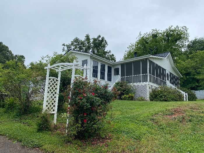 Outdoor trellis, plants and flowers