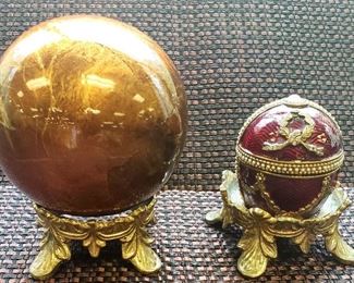 Bronze Color Decor Ball and Faberge Style Egg