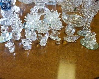 table full of Waterford, Swarovski & more crystal