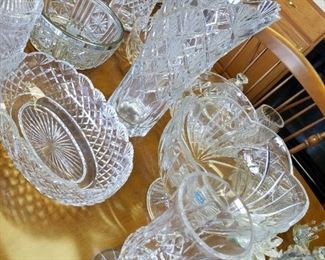 table full of Waterford, Swarovski & more crystal