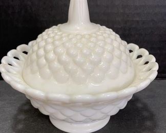 white milk glass lidded bowl