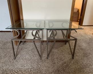 Three piece metal and glass end tables and coffee table, not shown
