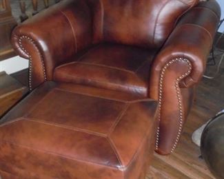 Over size leather chair w/matching ottoman