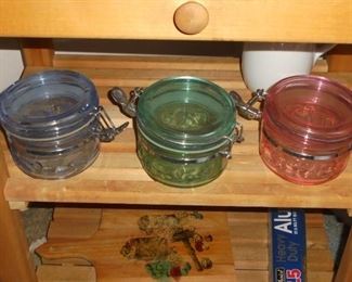 3 glass storage jars