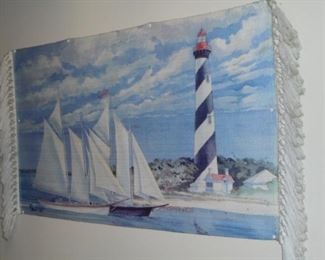 Fabric lighthouse w/sailing ships wall hanging