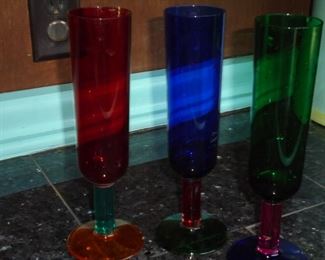 3 colored tall glasses