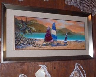 1 of 2 matted/framed pictures sailboats