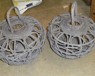 Pair large woven vine outside candle holders