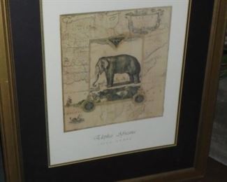 2 matted & framed pictures by Joyce Combs 'Elephas Africana' and 'Felis Dardus'