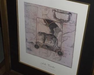 2 matted & framed pictures by Joyce Combs 'Elephas Africana' and 'Felis Dardus'