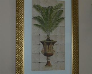 1 of 2 gold framed & matted palm trees in urn