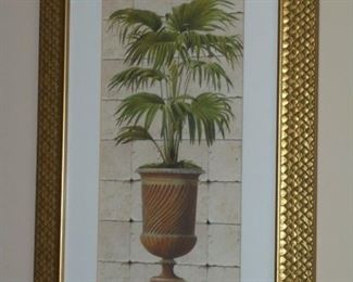2 of 2 gold framed & matted palm trees in urn