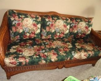 Woven wicker couch w/cushions