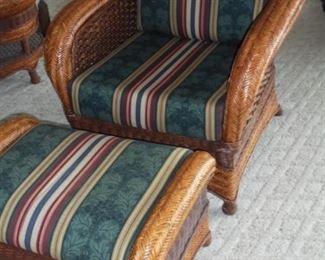 Matching Woven wicker chair w/ottoman w/cushions