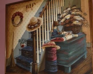 Large framed picture by Huntington of farmhouse stairs