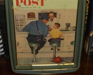 Vintage metal tray Post Sept. 20,1958  'The Runaway'  Norman Rockwell