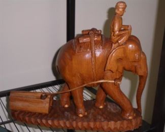 Wood elephant w/rider