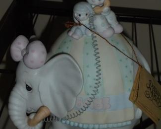 Small blue & pink Precious Moments elephant w/riders