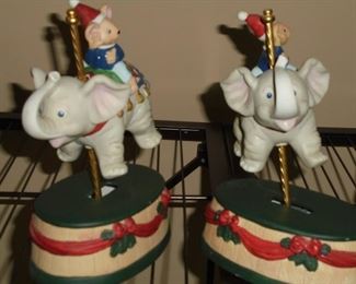 Pair music box elephants