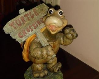 Cast turtle w/turtle crossing sign