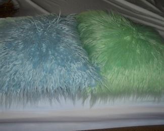 Pair 70's fuzzy pillows