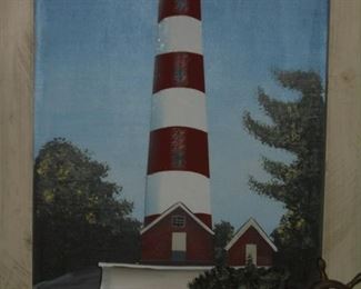 Framed picture red & white stripe Assateague Lighthouse 1867