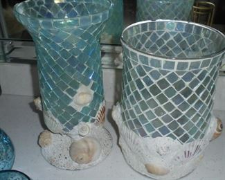 2 aqua glass vases