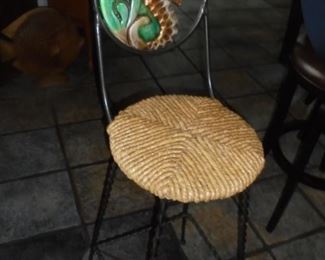 Sea horse w/woven seat bar stool