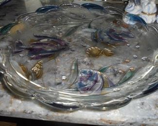 Blue multi color glass fish tray