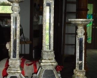 3 matching mirror candle holders