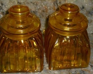 pair gold glass candy jars
