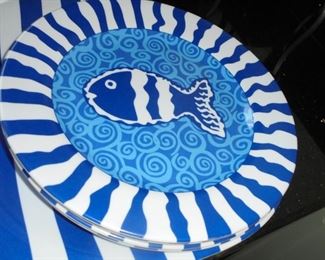 Blue White stripe fish plates