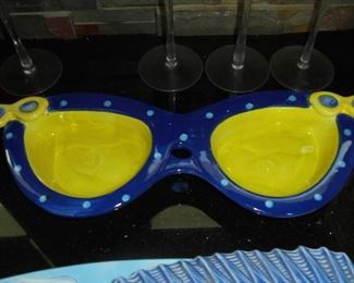 Ceramic blue/yellow sun glasses dip bowl