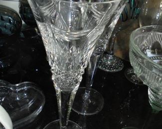 2 stemmed leaded glass champagne glasses