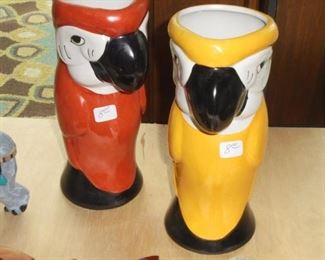 Pair parrot vases