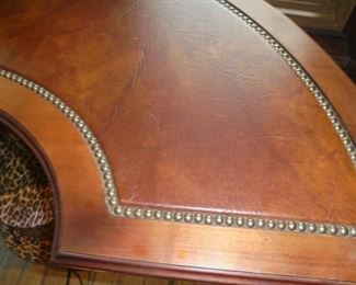 Half round leather top desk w/3 drawers